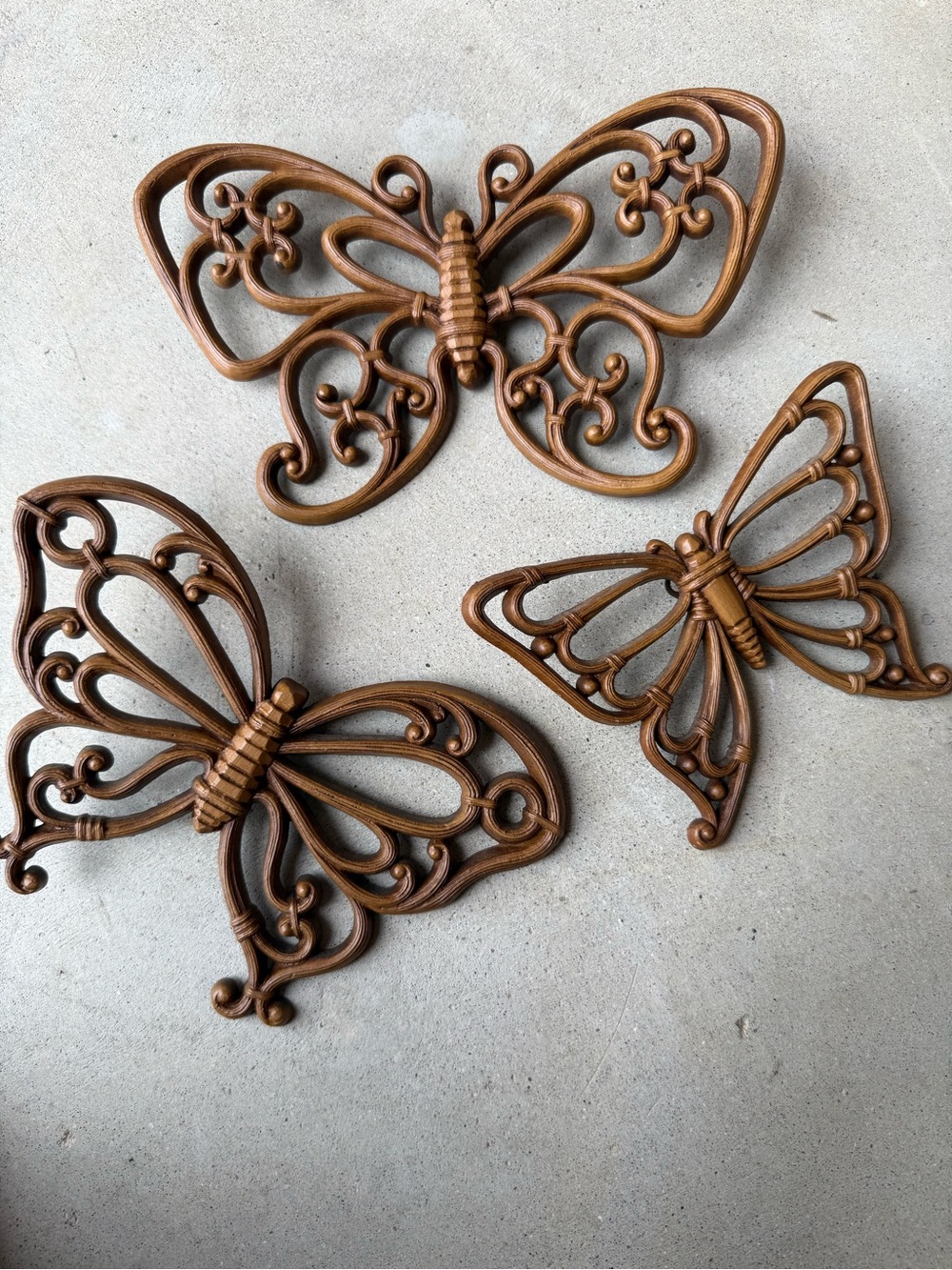 Wall Decor‎ HOMCO 3 Butterflies Faux Wood Mid Century USA